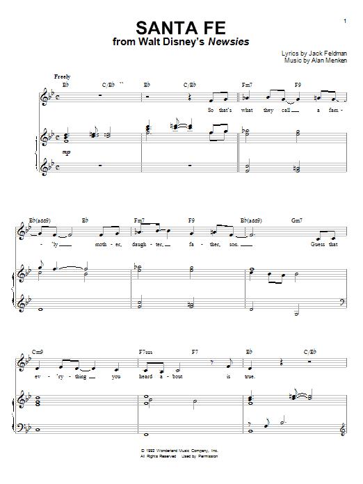 Learn to play Alan Menken Santa Fe sheet music for Piano & Vocal in minutes. Alan Menken Santa Fe sheet music preview music notes and score for Piano & Vocal including 8 page(s)