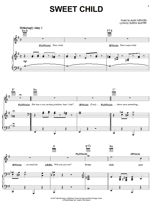 Learn to play Alan Menken Sweet Child sheet music for Piano, Vocal & Guitar (Right-Hand Melody) in minutes. Alan Menken Sweet Child sheet music preview music notes and score for Piano, Vocal & Guitar (Right-Hand Melody) including 4 page(s)