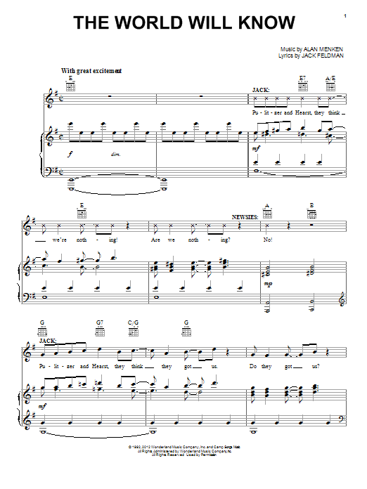 Learn to play Alan Menken The World Will Know sheet music for Piano, Vocal & Guitar (Right-Hand Melody) in minutes. Alan Menken The World Will Know sheet music preview music notes and score for Piano, Vocal & Guitar (Right-Hand Melody) including 15 page(s)