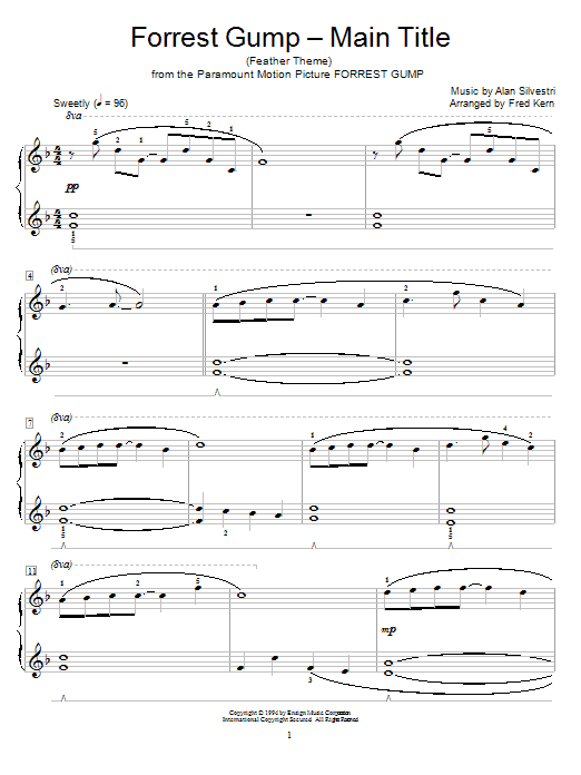 Learn to play Alan Silvestri Forrest Gump - Main Title (Feather Theme) sheet music for Easy Piano in minutes. Alan Silvestri Forrest Gump - Main Title (Feather Theme) sheet music preview music notes and score for Easy Piano including 4 page(s)
