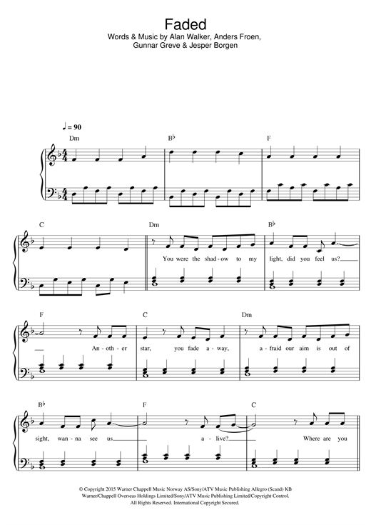 Learn to play Alan Walker Faded sheet music for Easy Piano in minutes. Alan Walker Faded sheet music notes and chords