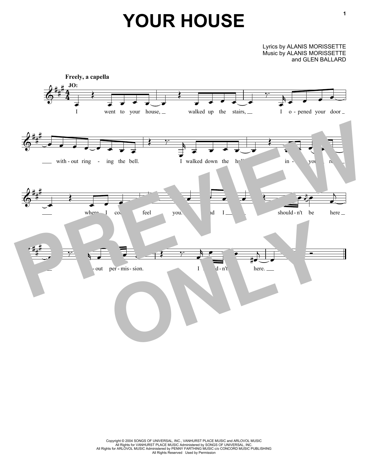 Alanis Morissette Your House (from Jagged Little Pill The Musical) sheet music, chords, lyrics - Printable PDF for Piano & Vocal