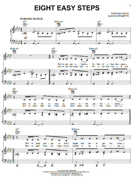 Learn to play Alanis Morissette Eight Easy Steps sheet music for Piano, Vocal & Guitar (Right-Hand Melody) in minutes. Alanis Morissette Eight Easy Steps sheet music notes and chords