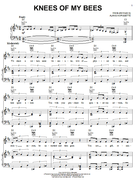 Learn to play Alanis Morissette Knees Of My Bees sheet music for Piano, Vocal & Guitar (Right-Hand Melody) in minutes. Alanis Morissette Knees Of My Bees sheet music notes and chords
