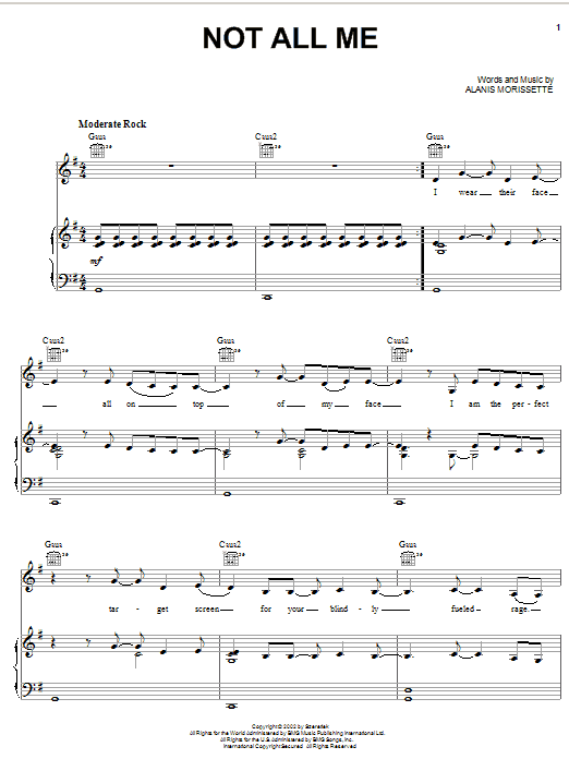 Learn to play Alanis Morissette Not All Me sheet music for Piano, Vocal & Guitar (Right-Hand Melody) in minutes. Alanis Morissette Not All Me sheet music notes and chords