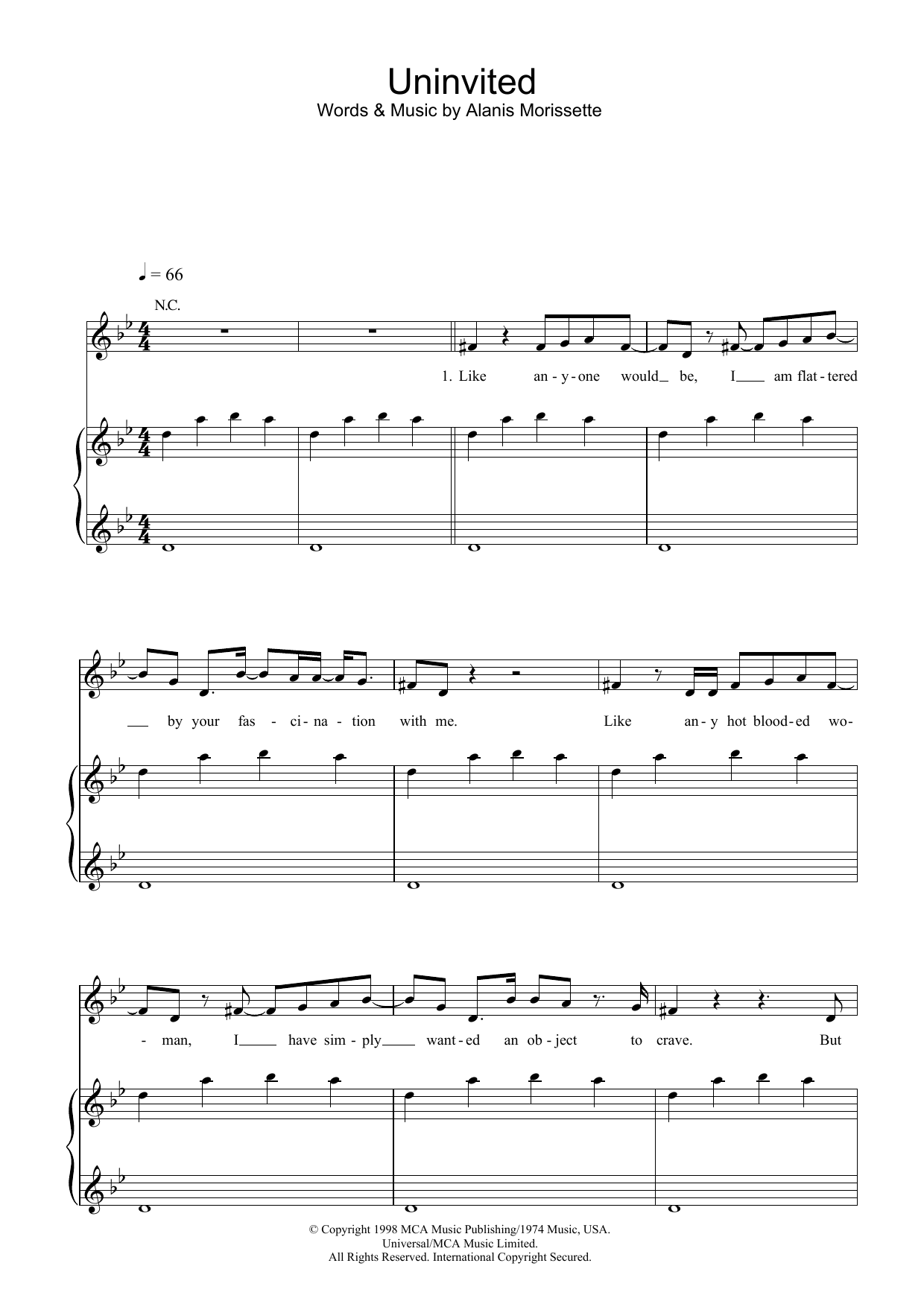 Learn to play Alanis Morissette Uninvited sheet music for Piano, Vocal & Guitar in minutes. Alanis Morissette Uninvited sheet music preview music notes and score for Piano, Vocal & Guitar including 5 page(s)