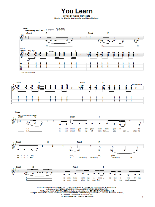Learn to play Alanis Morissette You Learn sheet music for Guitar Tab in minutes. Alanis Morissette You Learn sheet music preview music notes and score for Guitar Tab including 5 page(s)