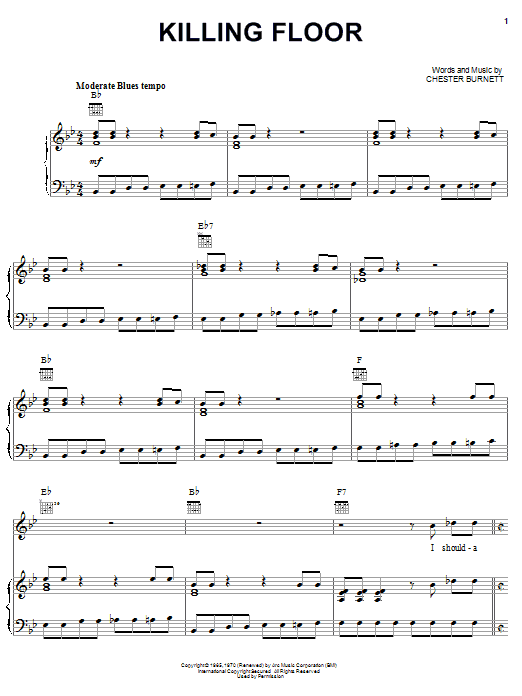Download Albert King Killing Floor sheet music notes and chords for Piano, Vocal & Guitar (Right-Hand Melody) - Download Printable PDF and start playing in minutes.