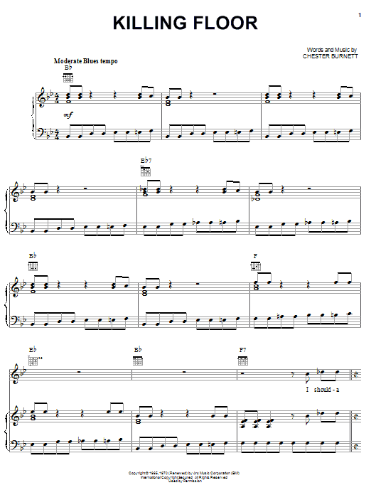 Learn to play Albert King Killing Floor sheet music for Piano, Vocal & Guitar (Right-Hand Melody) in minutes. Albert King Killing Floor sheet music notes and chords