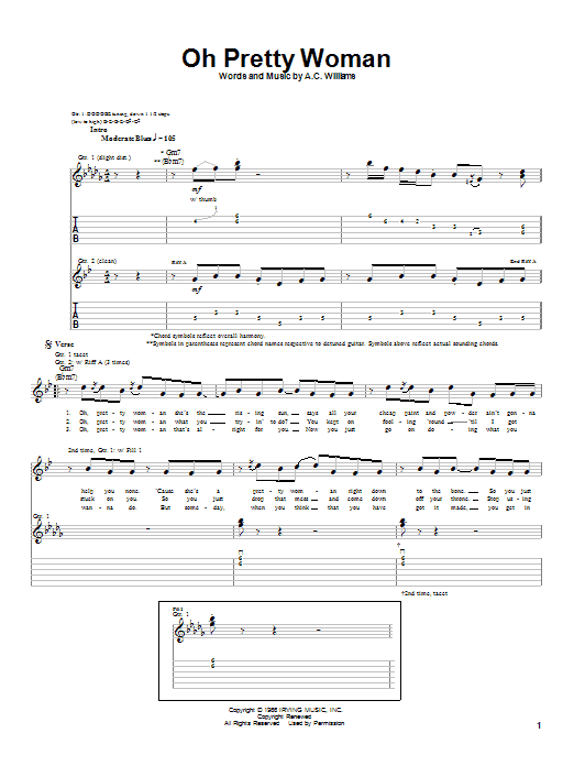 Learn to play Albert King Oh, Pretty Woman sheet music for Guitar Tab in minutes. Albert King Oh, Pretty Woman sheet music preview music notes and score for Guitar Tab including 5 page(s)