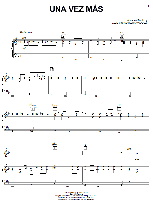 Alberto Aguilera Valadez Una Vez Mas sheet music preview music notes and score for Piano, Vocal & Guitar (Right-Hand Melody) including 8 page(s)