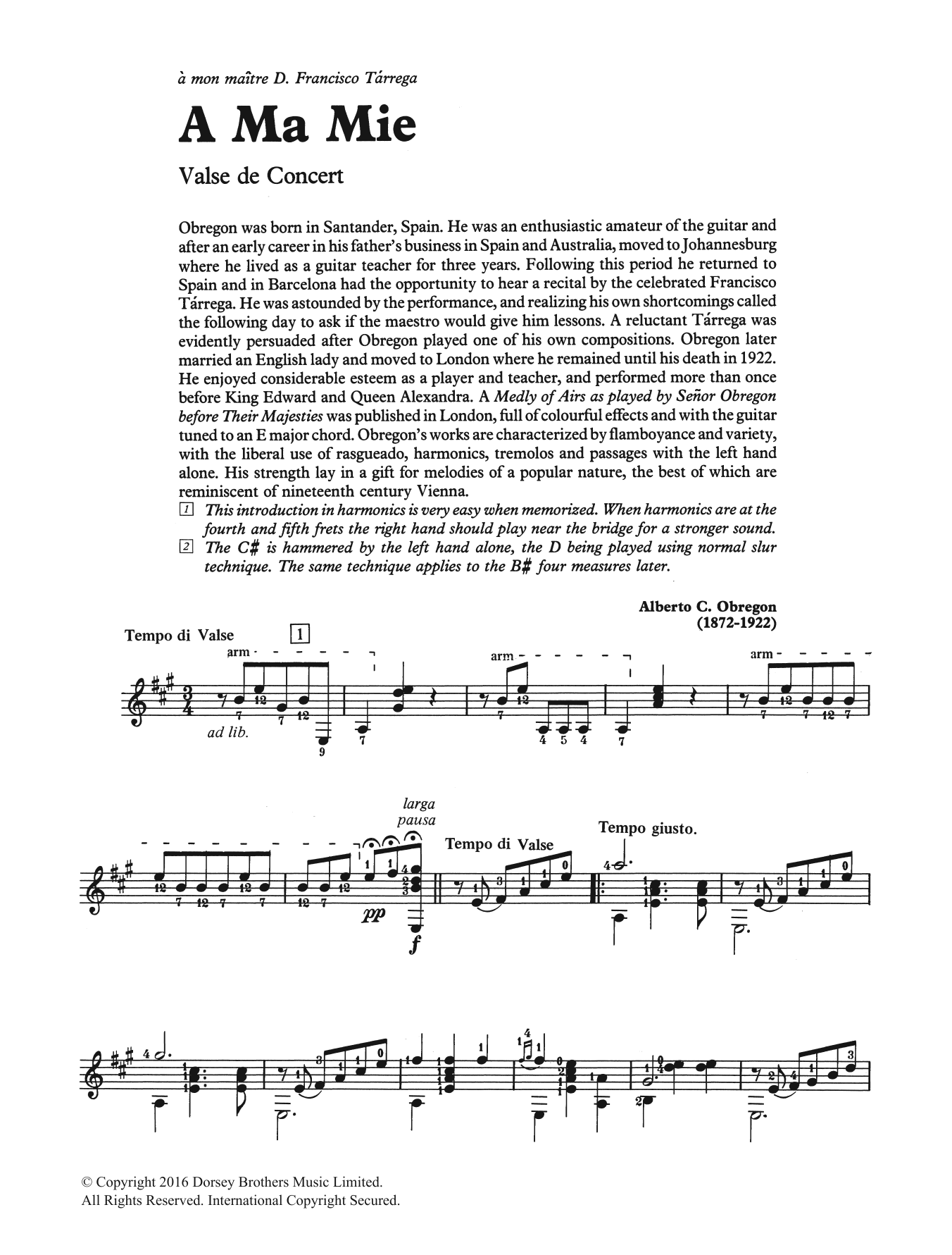 Learn to play Alberto C. Obregon A Ma Mie sheet music for Guitar in minutes. Alberto C. Obregon A Ma Mie sheet music preview music notes and score for Guitar including 5 page(s)