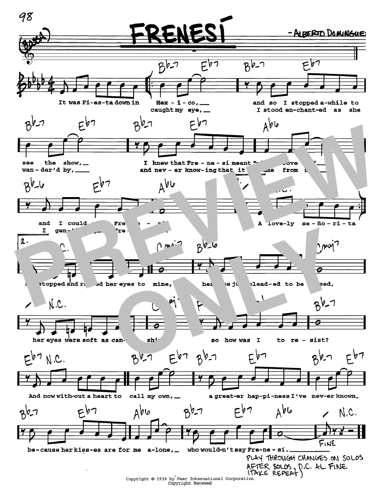 Learn to play Alberto Dominguez Frenesi sheet music for Piano in minutes. Alberto Dominguez Frenesi sheet music preview music notes and score for Piano including 3 page(s)