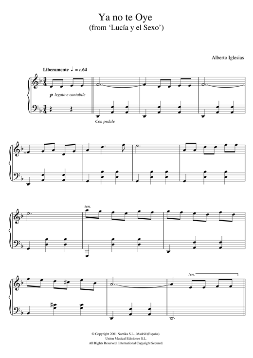 Learn to play Alberto Iglesias Ya no te Oye (from Alberto Iglesias Ya no te Oye (from