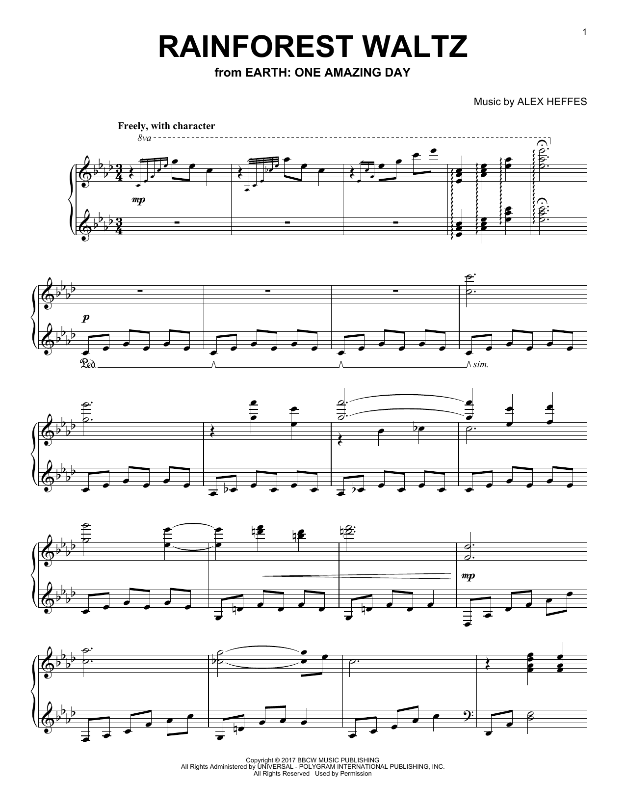 Alex Heffes Rainforest Waltz (from Earth: One Amazing Day) sheet music, chords, lyrics - Printable PDF for Piano Solo
