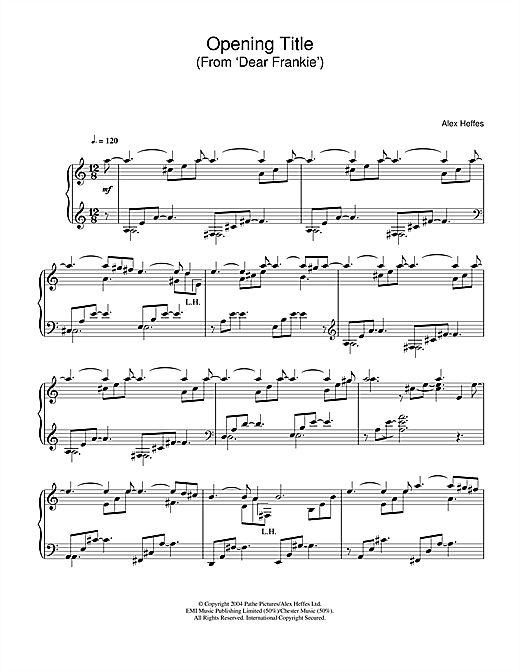 Learn to play Alex Heffes Opening Title (From ‘Dear Frankie') sheet music for Piano in minutes. Alex Heffes Opening Title (From ‘Dear Frankie') sheet music notes and chords