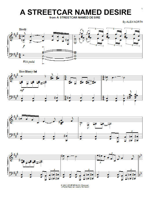 Learn to play Alex North A Streetcar Named Desire sheet music for Piano in minutes. Alex North A Streetcar Named Desire sheet music preview music notes and score for Piano including 2 page(s)