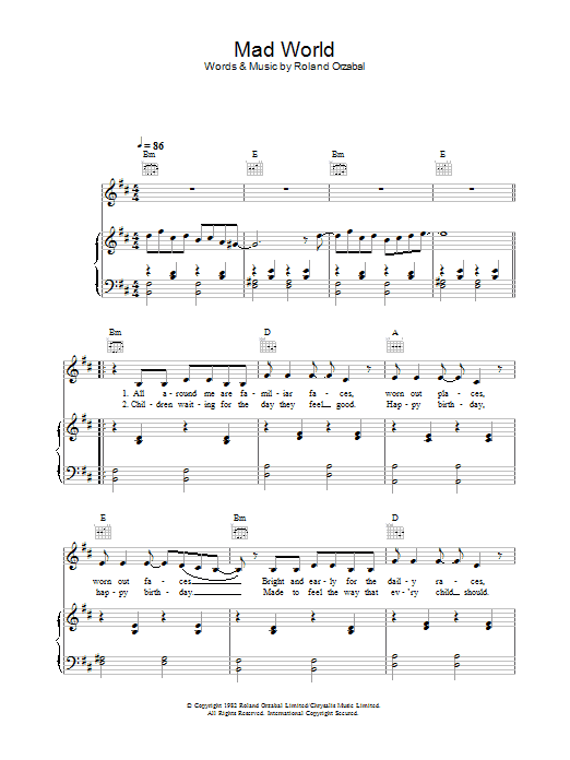 Learn to play Alex Parks Mad World sheet music for Piano, Vocal & Guitar in minutes. Alex Parks Mad World sheet music preview music notes and score for Piano, Vocal & Guitar including 3 page(s)