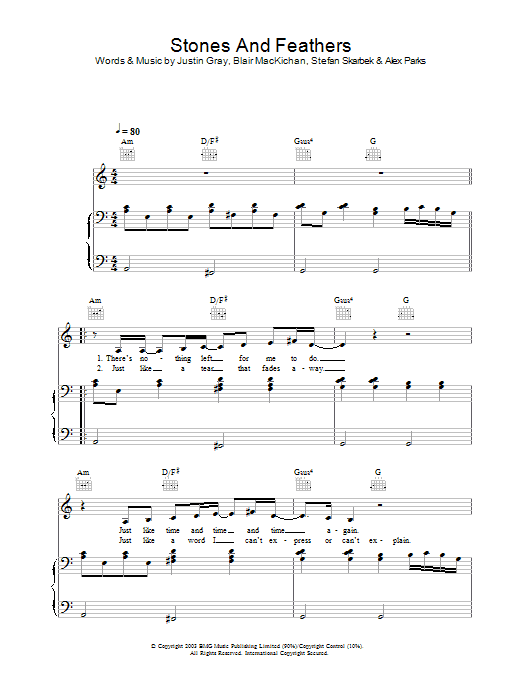 Learn to play Alex Parks Stones And Feathers sheet music for Piano, Vocal & Guitar in minutes. Alex Parks Stones And Feathers sheet music preview music notes and score for Piano, Vocal & Guitar including 4 page(s)