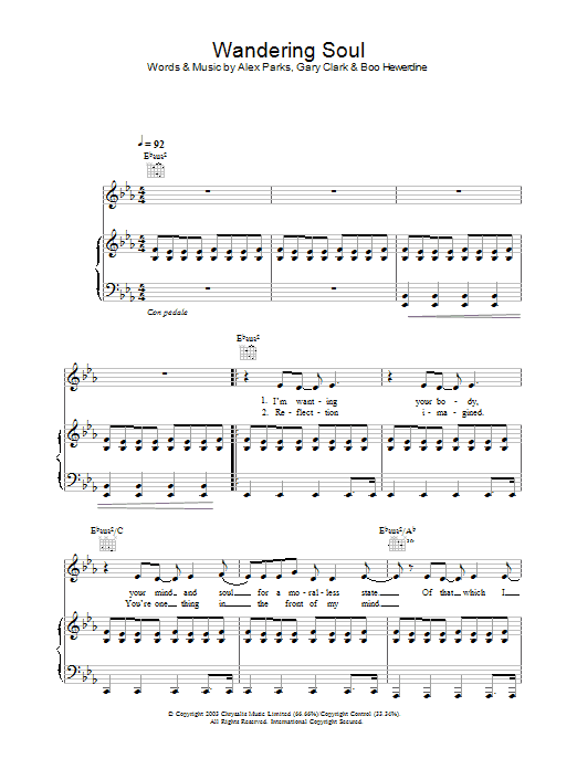 Learn to play Alex Parks Wandering Soul sheet music for Piano, Vocal & Guitar (Right-Hand Melody) in minutes. Alex Parks Wandering Soul sheet music preview music notes and score for Piano, Vocal & Guitar (Right-Hand Melody) including 5 page(s)