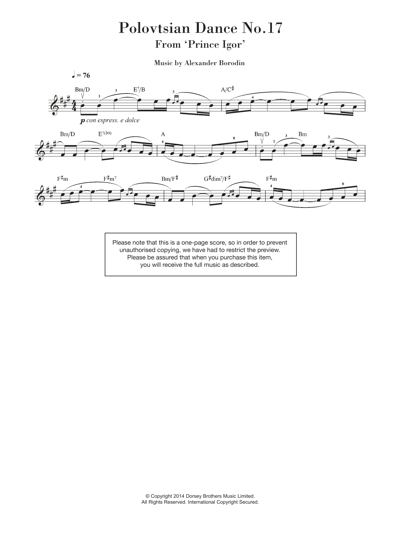 Alexander Borodin Polovtsian Dance No.17 (from 'Prince Igor') sheet music, chords, lyrics - Printable PDF for Violin