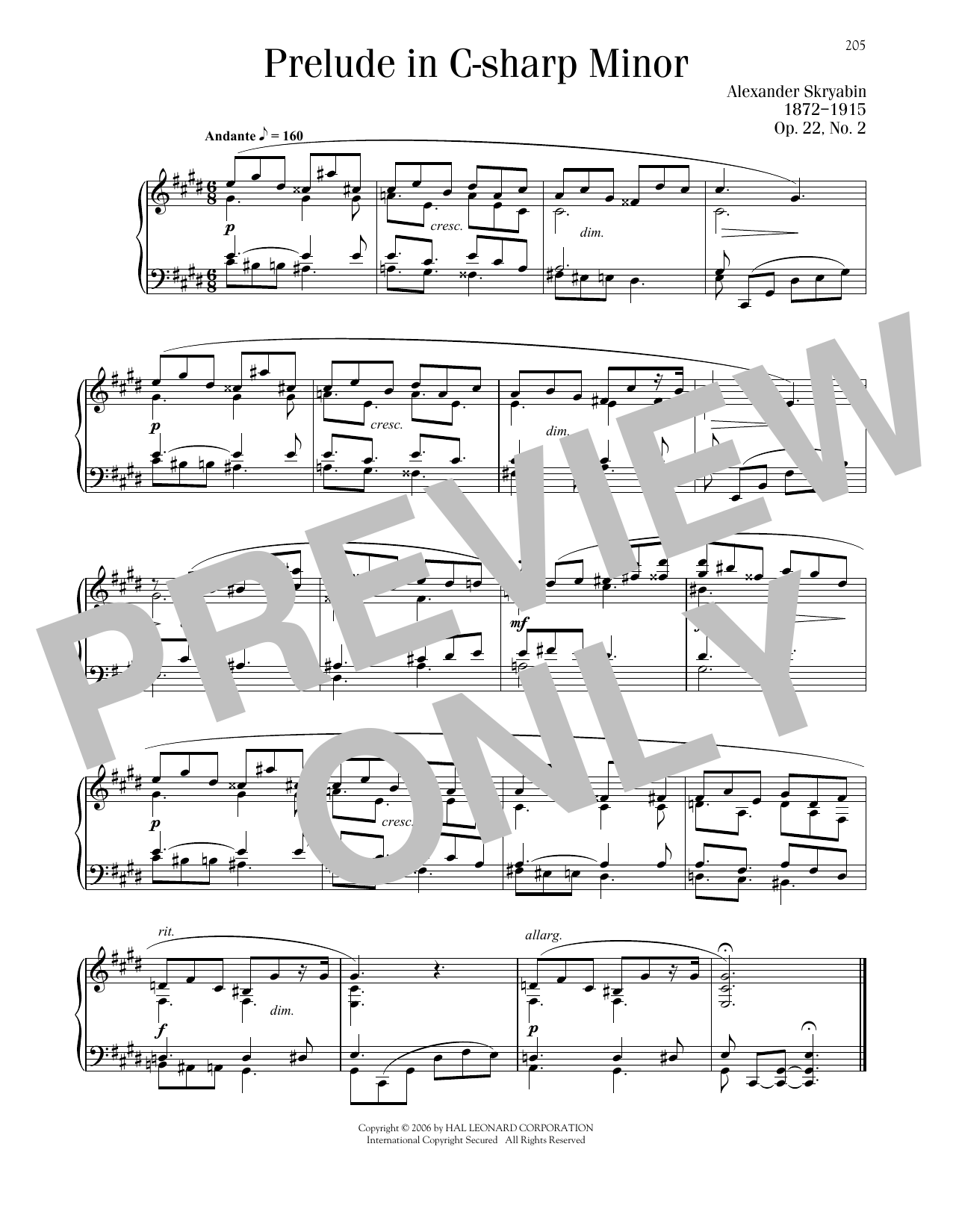 Alexander Scriabin Prelude In C-Sharp Minor, Op. 22, No. 2 sheet music, chords, lyrics - Printable PDF for Piano Solo