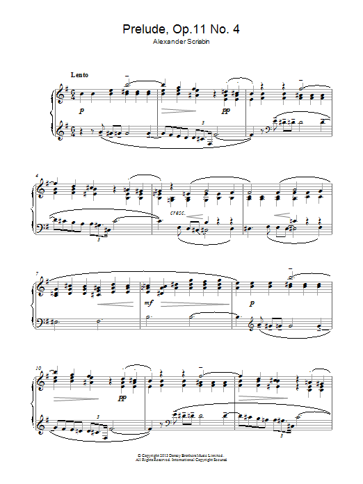 Alexander Scriabin Prelude No. 4, Op. 11 sheet music, chords, lyrics - Printable PDF for Piano