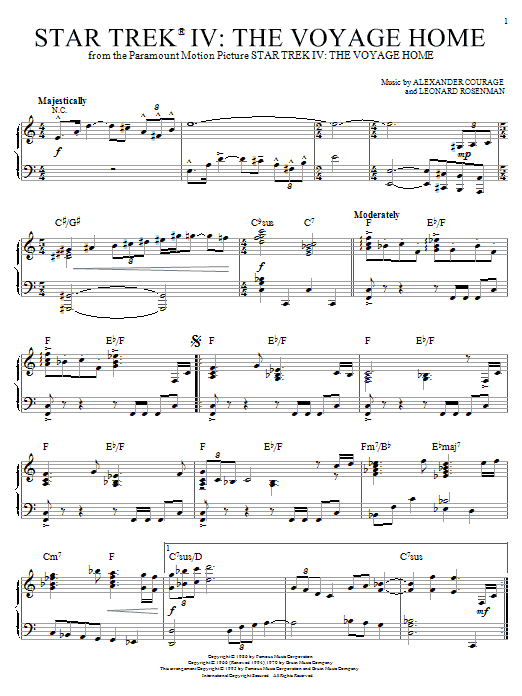 Learn to play Alexander Courage Star Trek(R) IV - The Voyage Home sheet music for Piano in minutes. Alexander Courage Star Trek(R) IV - The Voyage Home sheet music notes and chords