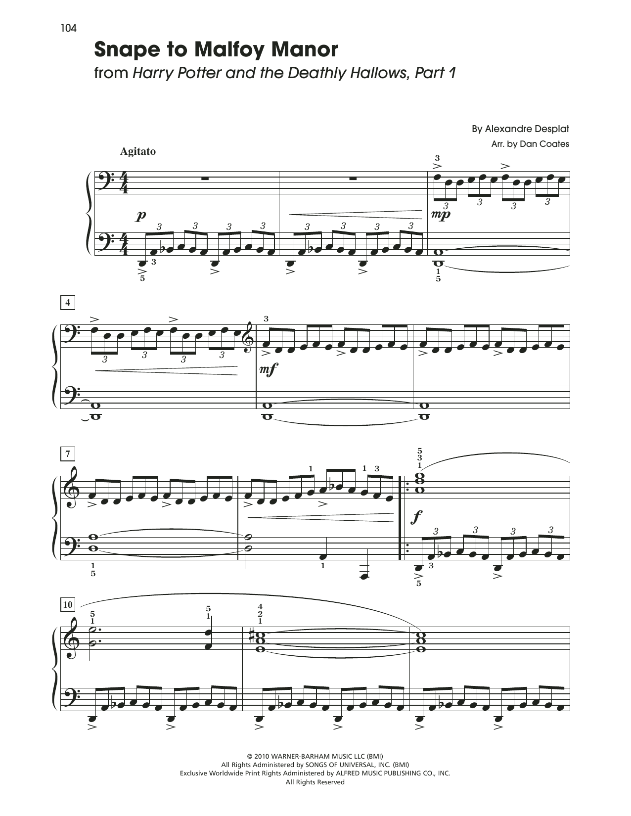 Alexandre Desplat Snape To Malfoy Manor (from Harry Potter And The Deathly Gallows, Pt. 1) (arr. Dan Coates) sheet music, chords, lyrics - Printable PDF for Easy Piano