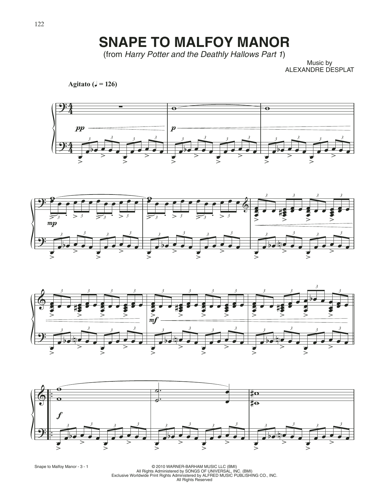 Alexandre Desplat Snape To Malfoy Manor (from Harry Potter And The Deathly Gallows, Pt. 1) sheet music, chords, lyrics - Printable PDF for Piano Solo