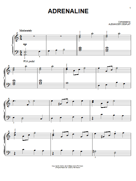 Learn to play Alexandre Desplat Adrenaline sheet music for Easy Piano in minutes. Alexandre Desplat Adrenaline sheet music preview music notes and score for Easy Piano including 4 page(s)