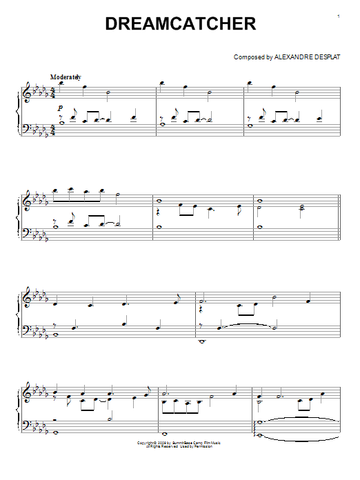 Learn to play Alexandre Desplat Dreamcatcher sheet music for Piano in minutes. Alexandre Desplat Dreamcatcher sheet music preview music notes and score for Piano including 5 page(s)