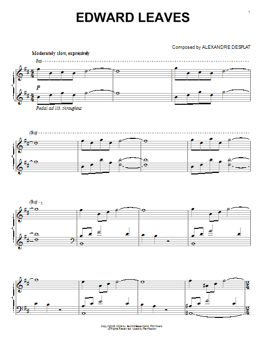 Learn to play Alexandre Desplat Edward Leaves sheet music for Easy Piano in minutes. Alexandre Desplat Edward Leaves sheet music preview music notes and score for Easy Piano including 5 page(s)