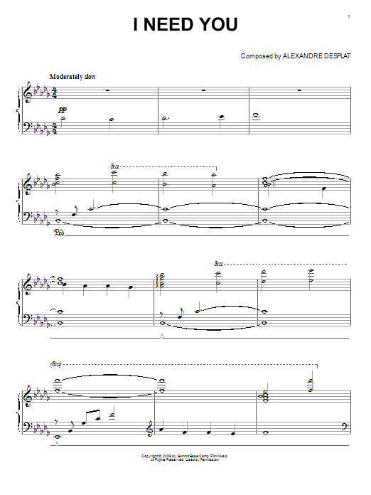 Learn to play Alexandre Desplat I Need You sheet music for Easy Piano in minutes. Alexandre Desplat I Need You sheet music preview music notes and score for Easy Piano including 2 page(s)