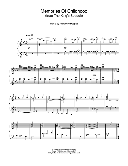 Learn to play Alexandre Desplat Memories Of Childhood (from The King's Speech) sheet music for Piano in minutes. Alexandre Desplat Memories Of Childhood (from The King's Speech) sheet music notes and chords