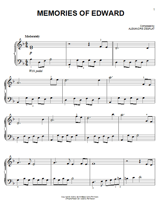 Learn to play Alexandre Desplat Memories Of Edward sheet music for Easy Piano in minutes. Alexandre Desplat Memories Of Edward sheet music preview music notes and score for Easy Piano including 2 page(s)