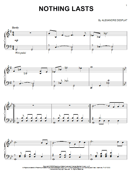 Learn to play Alexandre Desplat Nothing Lasts sheet music for Piano in minutes. Alexandre Desplat Nothing Lasts sheet music notes and chords