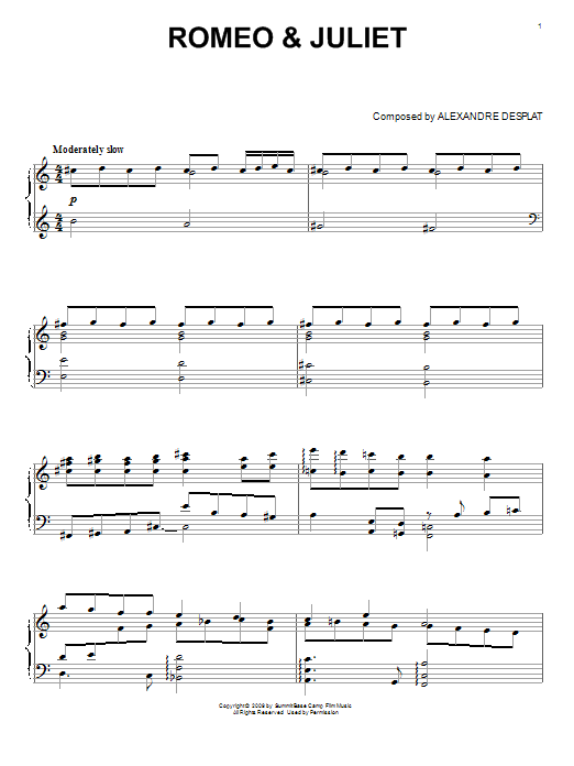 Learn to play Alexandre Desplat Romeo & Juliet sheet music for Easy Piano in minutes. Alexandre Desplat Romeo & Juliet sheet music preview music notes and score for Easy Piano including 3 page(s)
