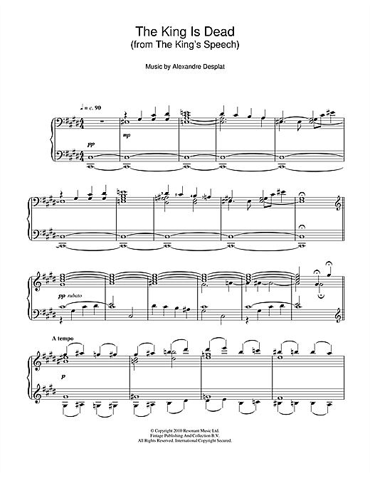 Learn to play Alexandre Desplat The King Is Dead (from The King's Speech) sheet music for Piano in minutes. Alexandre Desplat The King Is Dead (from The King's Speech) sheet music notes and chords