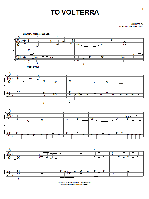 Learn to play Alexandre Desplat To Volterra sheet music for Piano in minutes. Alexandre Desplat To Volterra sheet music preview music notes and score for Piano including 4 page(s)