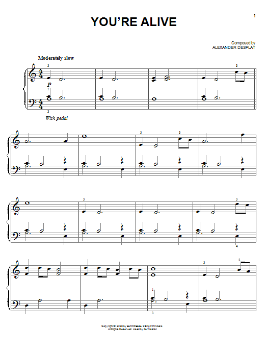 Learn to play Alexandre Desplat You're Alive sheet music for Piano in minutes. Alexandre Desplat You're Alive sheet music preview music notes and score for Piano including 3 page(s)