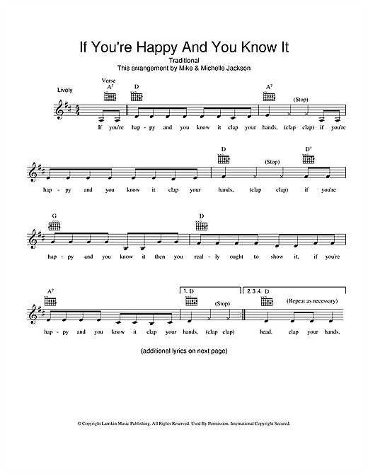 Learn to play Traditional If You're Happy And You Know It sheet music for Melody Line, Lyrics & Chords in minutes. Traditional If You're Happy And You Know It sheet music preview music notes and score for Melody Line, Lyrics & Chords including 2 page(s)