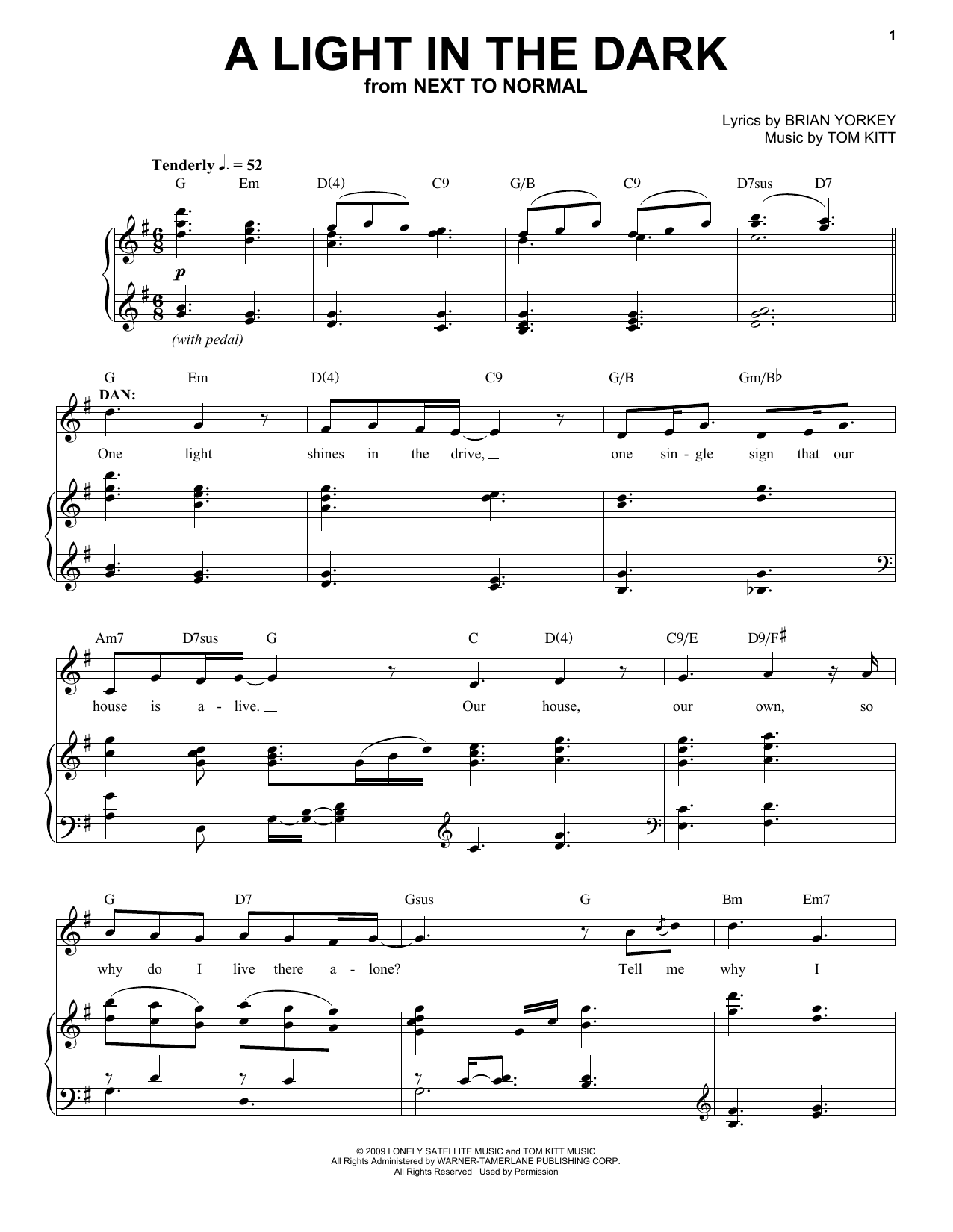 Alice Ripley & Aaron Tveit A Light In The Dark (from Next to Normal) sheet music, chords, lyrics - Printable PDF for Piano & Vocal