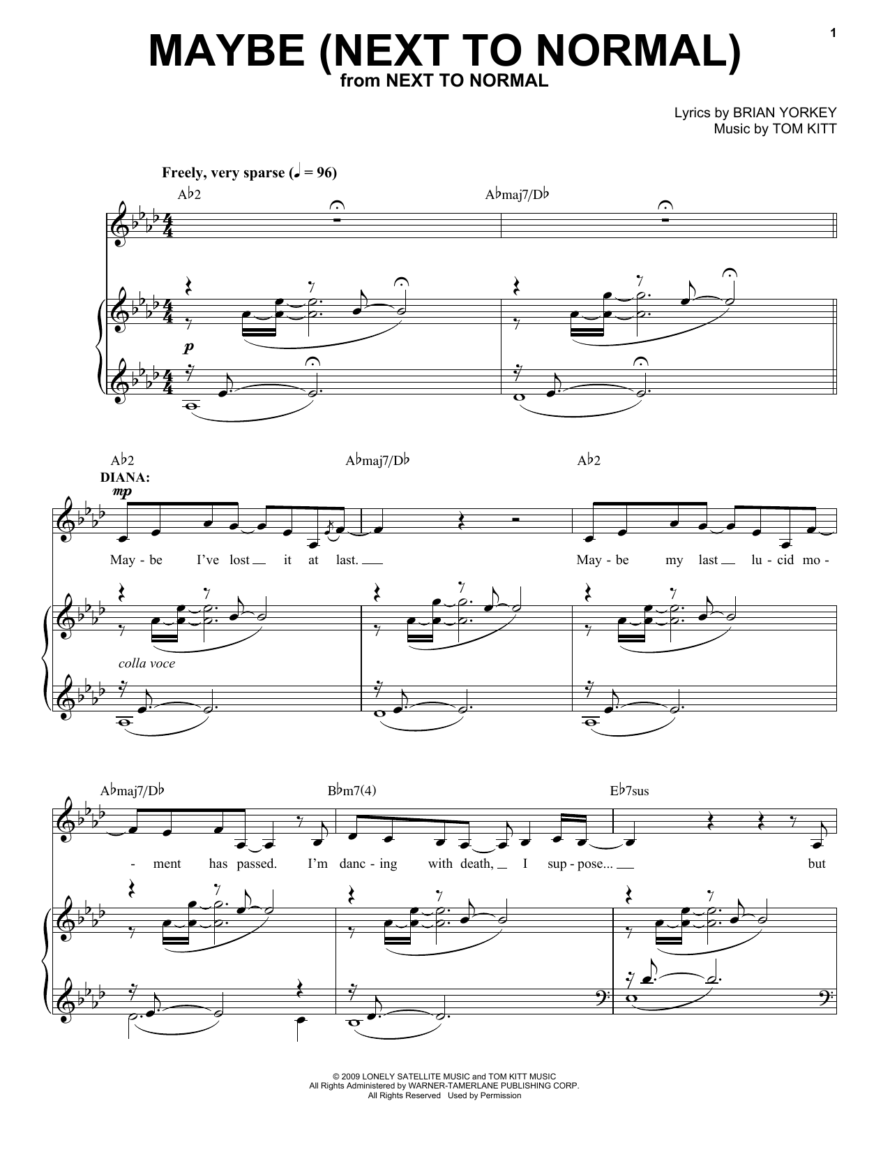 Alice Ripley & Jennifer Damiano Maybe (Next To Normal) sheet music, chords, lyrics - Printable PDF for Piano & Vocal