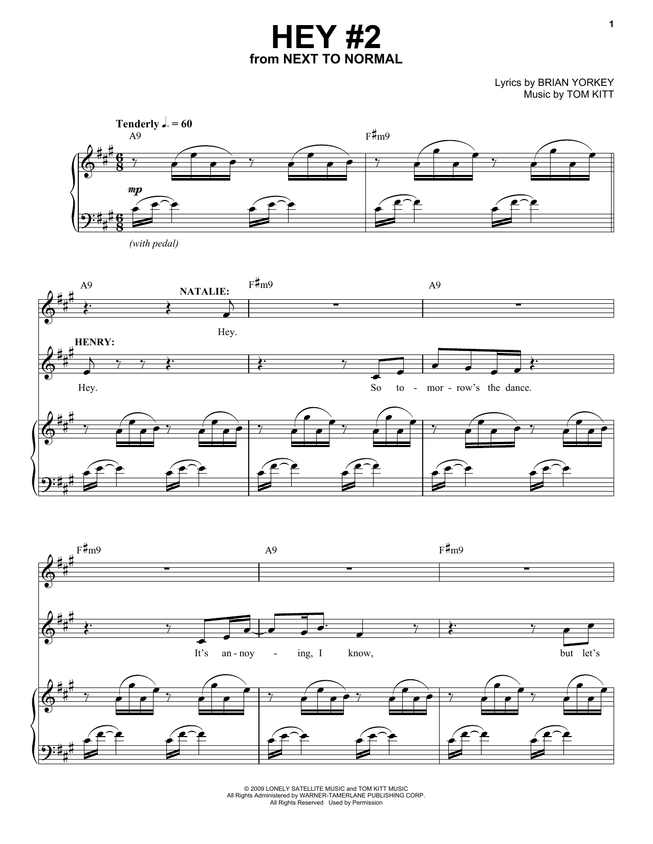 Alice Ripley & Louis Hobson Hey #2 (from Next to Normal) sheet music, chords, lyrics - Printable PDF for Piano & Vocal