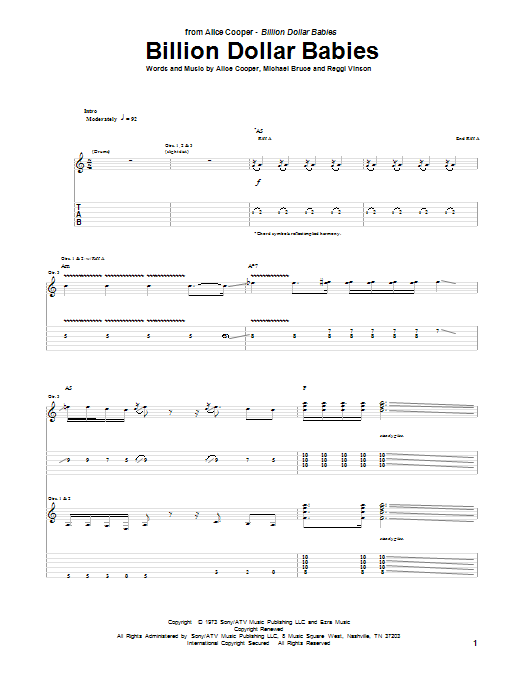 Learn to play Alice Cooper Billion Dollar Babies sheet music for Guitar Tab in minutes. Alice Cooper Billion Dollar Babies sheet music preview music notes and score for Guitar Tab including 11 page(s)