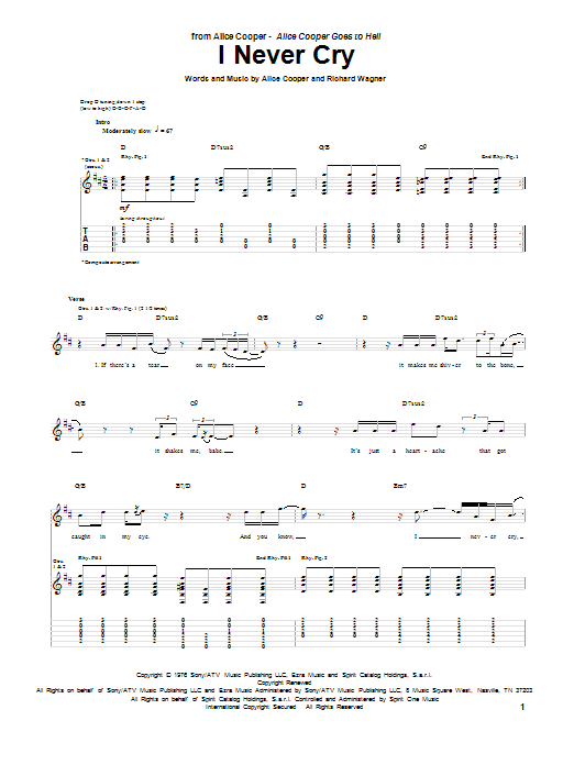 Learn to play Alice Cooper I Never Cry sheet music for Guitar Tab in minutes. Alice Cooper I Never Cry sheet music preview music notes and score for Guitar Tab including 8 page(s)