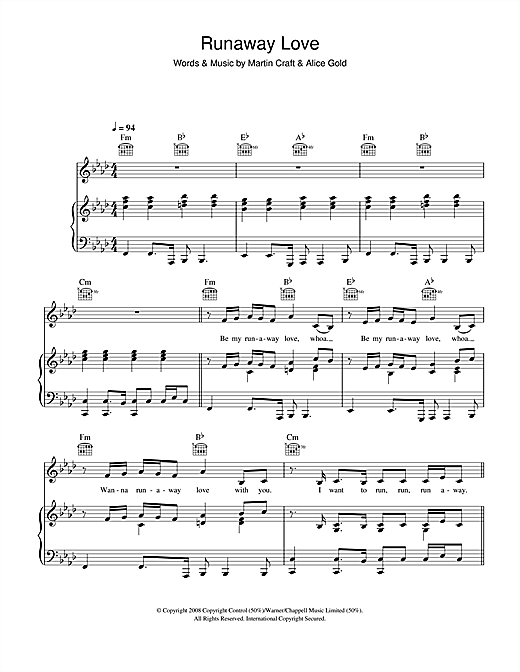 Learn to play Alice Gold Runaway Love sheet music for Piano, Vocal & Guitar (Right-Hand Melody) in minutes. Alice Gold Runaway Love sheet music notes and chords