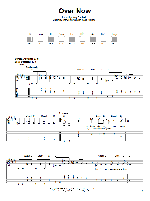 Learn to play Alice In Chains Over Now sheet music for Easy Guitar Tab in minutes. Alice In Chains Over Now sheet music preview music notes and score for Easy Guitar Tab including 4 page(s)