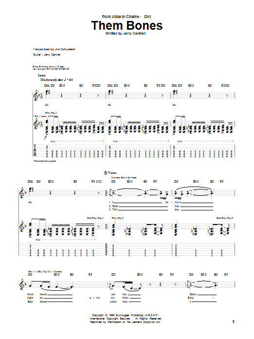 Learn to play Alice In Chains Them Bones sheet music for Guitar Tab in minutes. Alice In Chains Them Bones sheet music preview music notes and score for Guitar Tab including 4 page(s)